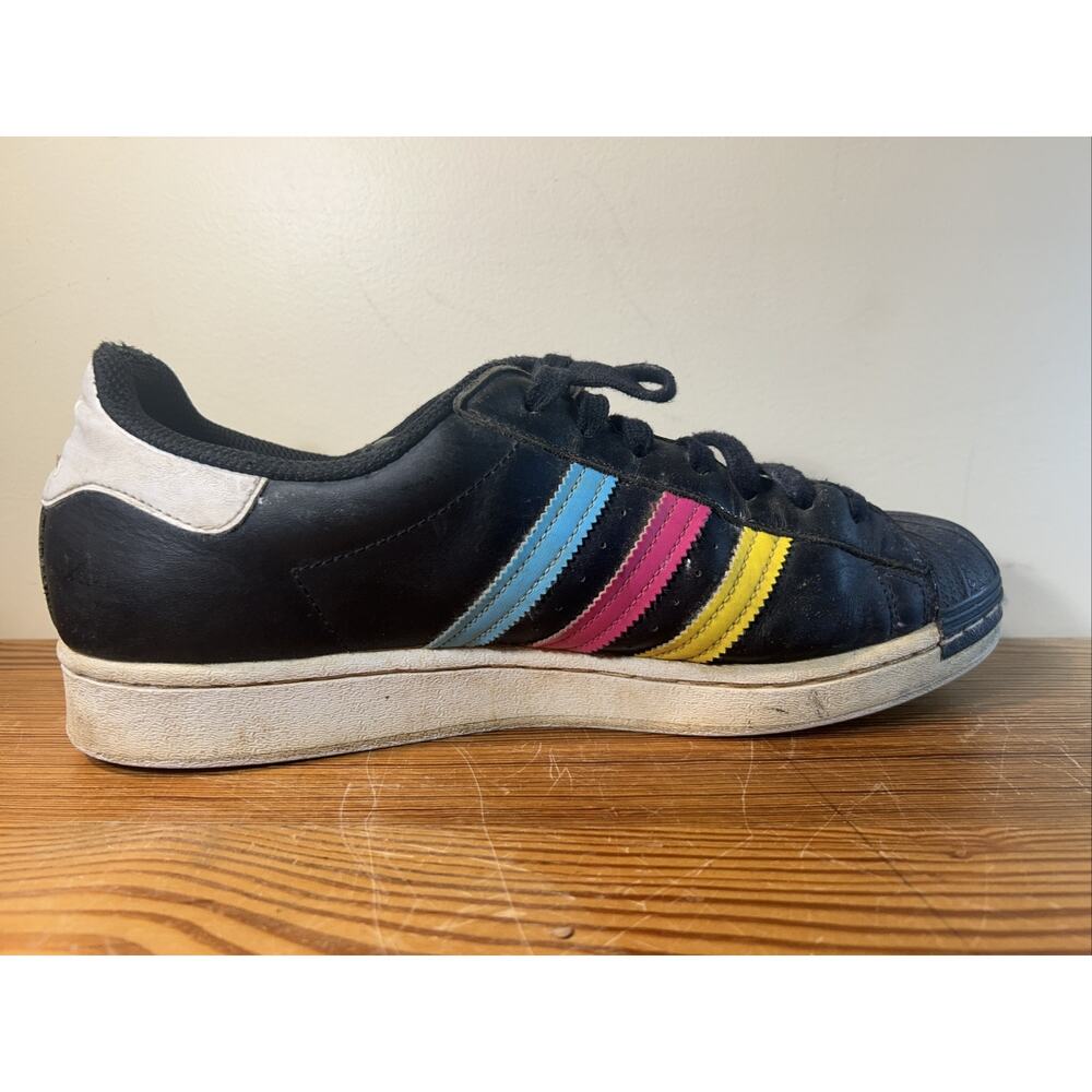 Adidas Superstar J Colorful Stripe Black Leather FW5235 Men's Size 10.5 - Picture 5 of 9